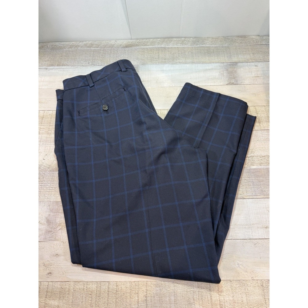 Brooks Brothers Clark Fit Pants Mens 38x30 Blue Gray Windowpane Plaid Stretch